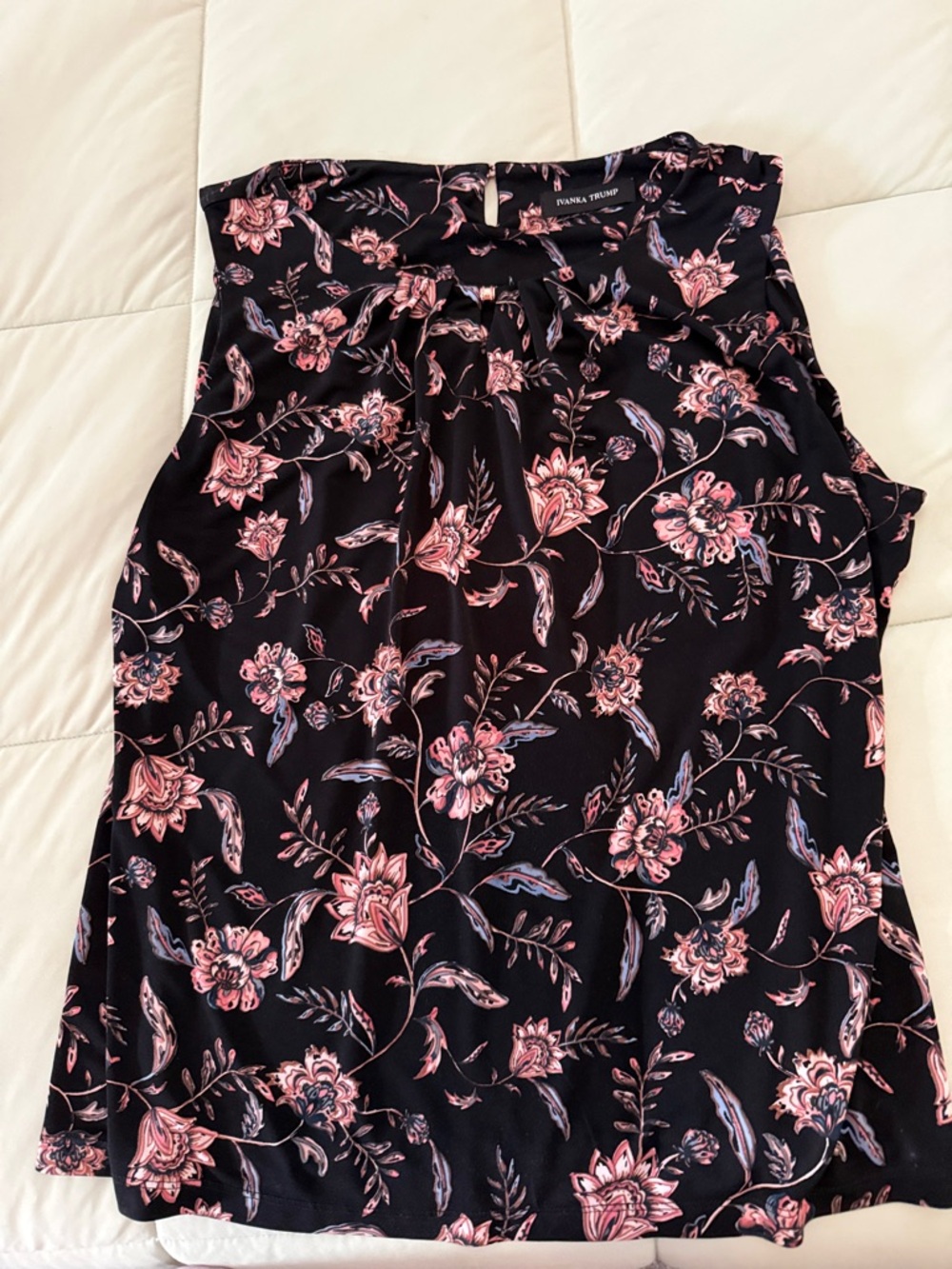 Ivanka Trump Black Floral Sleeveless Top with Pink Blooms